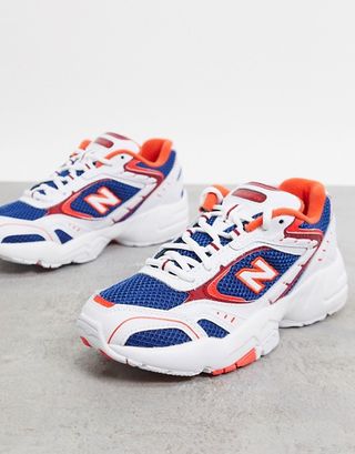 New Balance + 452 Trainers in White and Navy