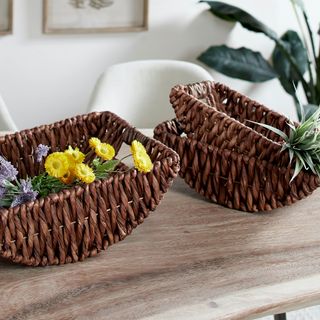 DecMode + Large Rectangular Rustic Brown Handmade Seagrass Wicker Baskets