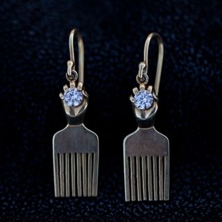Bronze & Wool + Earrings in 14k Gold and Diamonds