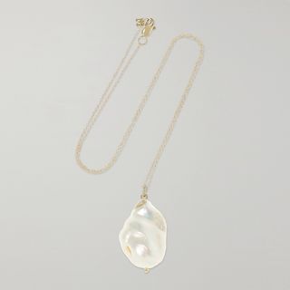 Mateo + 14-Karat Gold, Pearl and Diamond Necklace