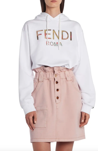 Fendi + Floral Logo Crop Drawstring Hoodie
