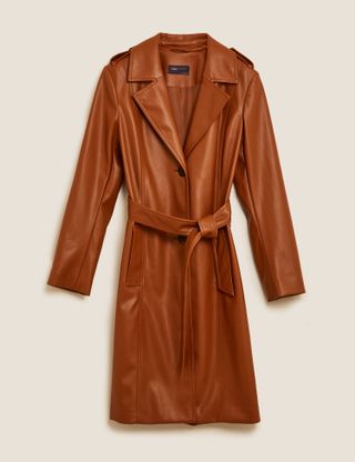 Marks & Spencer + Faux Leather Belted Trench Coat