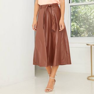 Who What Wear + Faux Leather Circle Midi Skirt