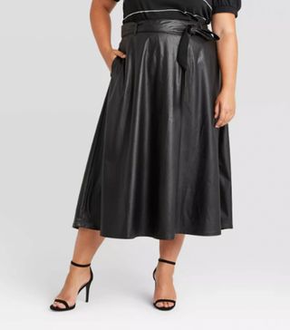 Who What Wear + Faux Leather Circle Midi Skirt