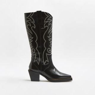 River Island + Black Leather Western Boots
