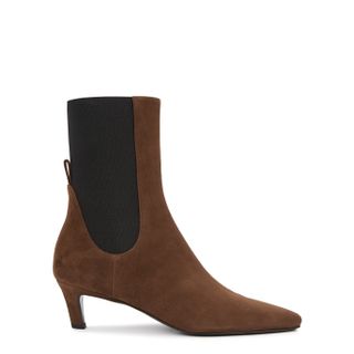 Totême + The Mid Heel Brown Suede Ankle Boot