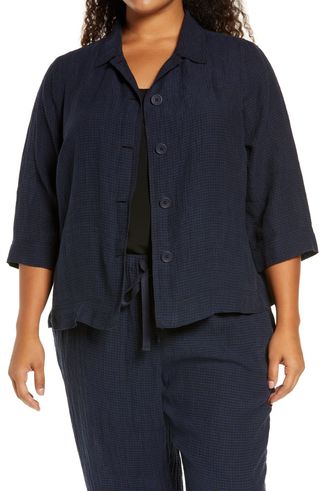 Eileen Fisher + Microcheck Organic Cotton Shirt Jacket
