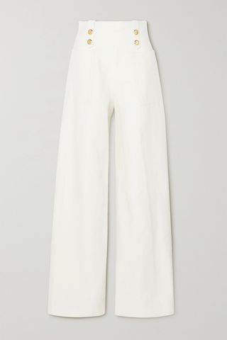 ArtClub + Vita Button-Embellished Cotton and Linen-Blend Wide-Leg Pants