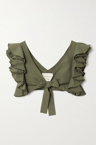 ArtClub + Le Cercle Cropped Ruffled Cotton and Silk-Blend Faille Top