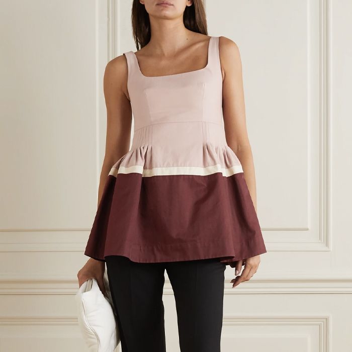 + The Vanguard embellished silk-blend satin peplum top