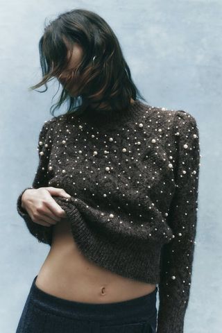 Zara + Knit Sweater with Pearls