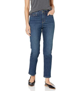 Daily Ritual + High-Rise Slim Straight Jeans in Deep Blue