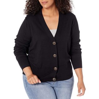 The Drop + Daniela Boxy V-Neck Fine Jersey Cardigan Sweater