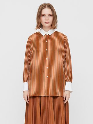 Uniqlo + Rayon Striped Long-Sleeve Long Shirt