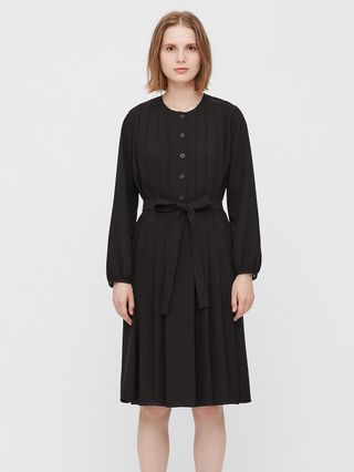 Uniqlo + Belted Pleated Long-Sleeve Dress