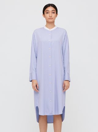 Uniqlo + Rayon Stand Collar Long-Sleeve Shirt Dress