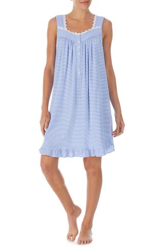 Eileen West + Stripe Short Sleeveless Knit Nightgown