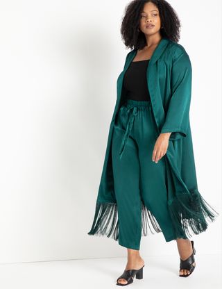 Eloquii + Satin Duster With Fringe Detail