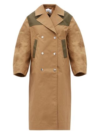 Ganni + Double-Breasted Cotton-Blend Twill Coat