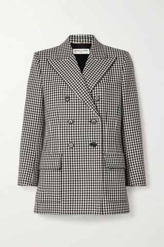 Saint Laurent + Double-Breasted Checked Wool Blazer