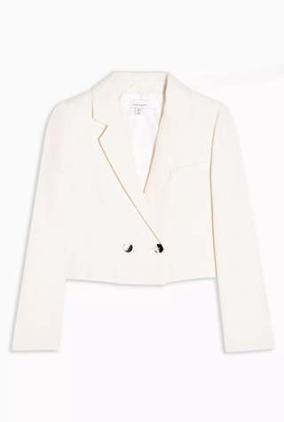 Topshop + Ivory Crop Double Breasted Suit Blazer