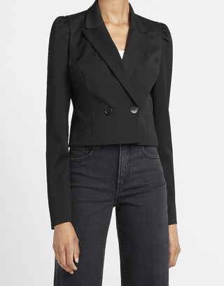 Express + Cropped Double Breasted Puff Sleeve Blazer