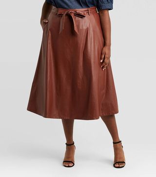 Who What Wear x Target + Faux Leather Circle Midi Skirt