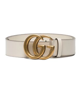 Gucci + White GG Marmont Leather Belt