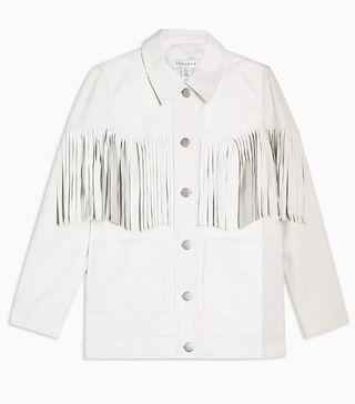 Topshop + White Fringed Leather Jacket