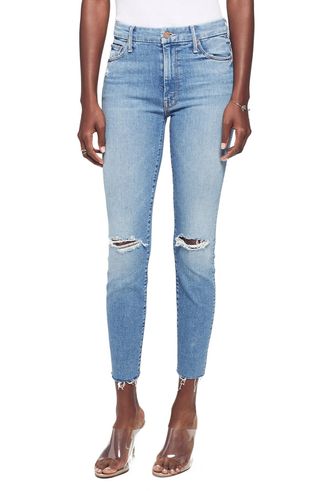 Mother + Looker Ripped High Waist Fray Ankle Skinny Jeans