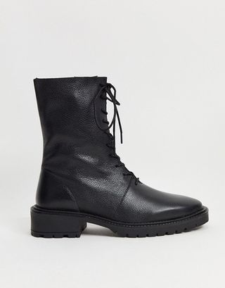 ASOS Design + Alton Leather Lace Up Boots in Black