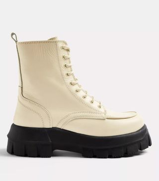 Topshop + Ava Ecru Leather Chunky Lace Up Boots