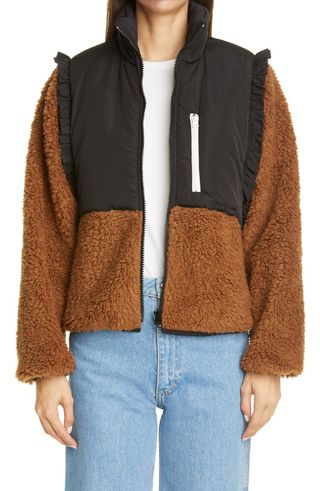 Sandy Liang + Mia Ruffle Shoulder Fleece Jacket