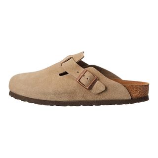 Birkenstock + Boston Soft Footbed in Taupe Suede