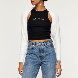 Topshop + 90s Fluffy Knitted Shrug Cardigan