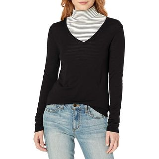 Lark & Ro + Merino Wool Long Sleeve V Neck Sweater