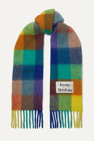 Acne Studios + Checked Fringed Knitted Scarf