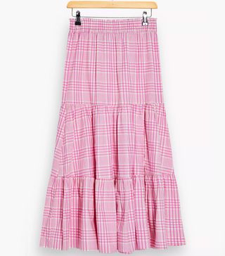 Topshop + Pink Check Tiered Midi Skirt