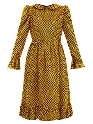 Batsheva + Puff-Shoulder Checked Velvet-Devoré Dress