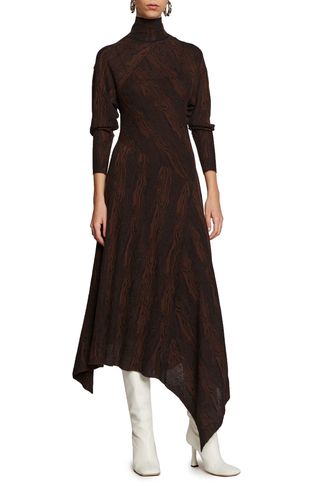 Proenza Schouler + Woodgrain Jacquard Long Sleeve Asymmetrical Sweater Dress