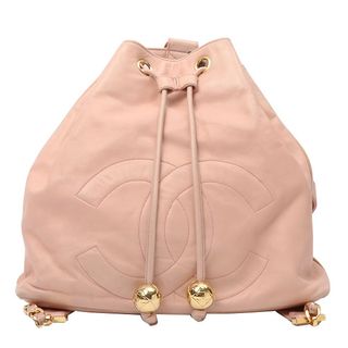 Chanel + Chanel Cc Mark Stitch Ball Charm Drawstring Backpack With Pouch Baby Pink