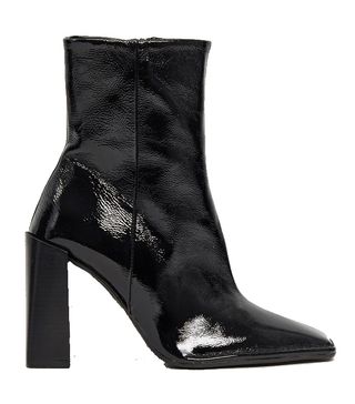 ASOS Design + Erico Premium Leather Patent Heeled Boots in Black