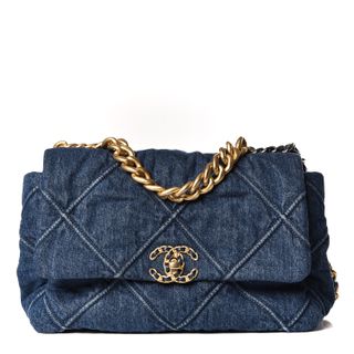 Chanel + Pre-Owned Denim Quilted Large 19 Flap