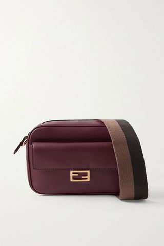Fendi + Baguette Canvas-Trimmed Leather Shoulder Bag