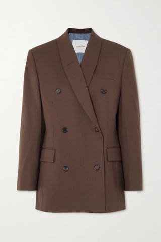 Pushbutton + Double-Breasted Wool-Blend Twill Blazer