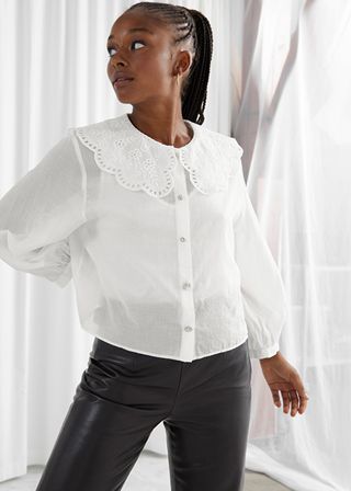 & Other Stories + Button Up Crochet Collar Blouse