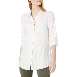 Daily Ritual + Soft Rayon Slub Twill Long-Sleeve Button-Front Tunic