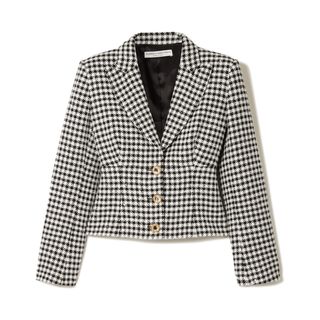 Alessandra Rich + Sequin and Crystal-Embellished Houndstooth Tweed Jacket