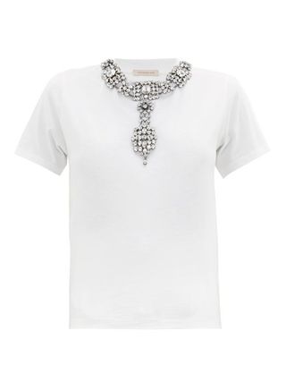 Christopher Kane + Crystal-Embellished Cotton T-Shirt