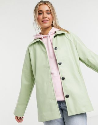 Monki + Dalia Faux Leather Jacket in Dusty Green